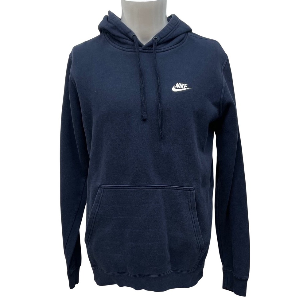 Nike Hoodie Mens Medium Navy Blue Pullover‎ Fleece Swoosh Logo